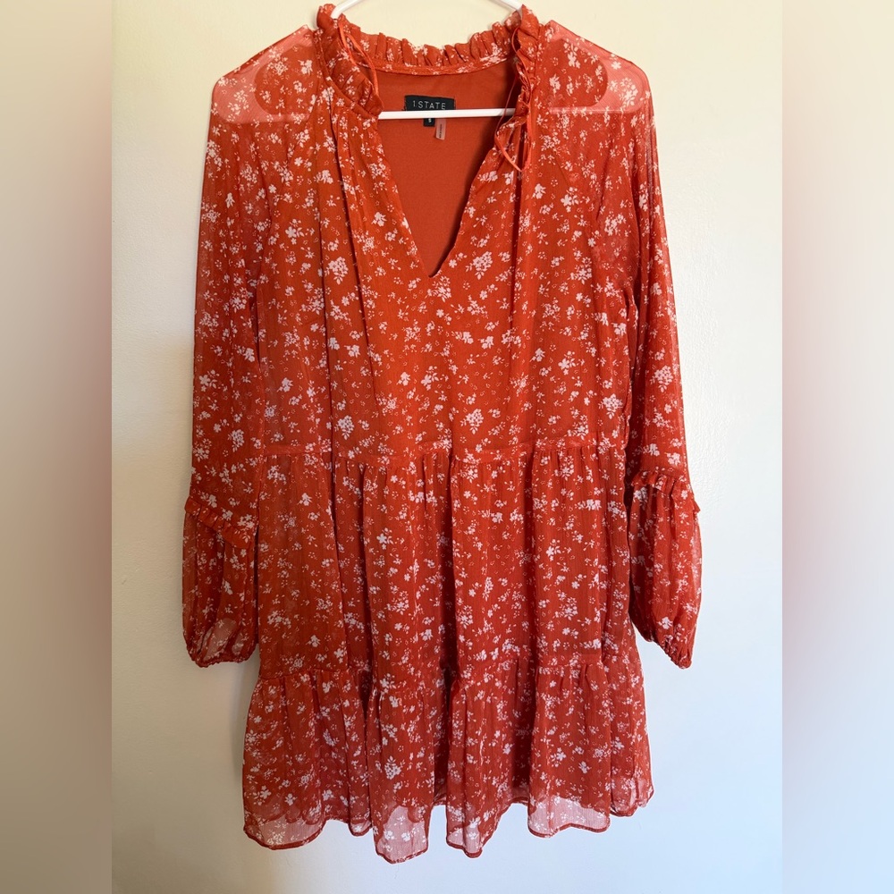 1.STATE Rust Orange Floral Tiered Dress